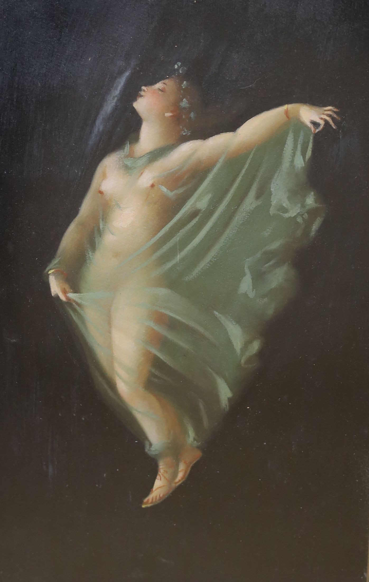 Italian School, oil on card, Muse wearing a diaphanous dress, 35 x 21cm